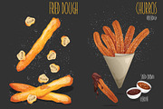 Fried dough, Churros. Vector, a Food Illustration by AKOMIX (Thumbnail 1 of 2)