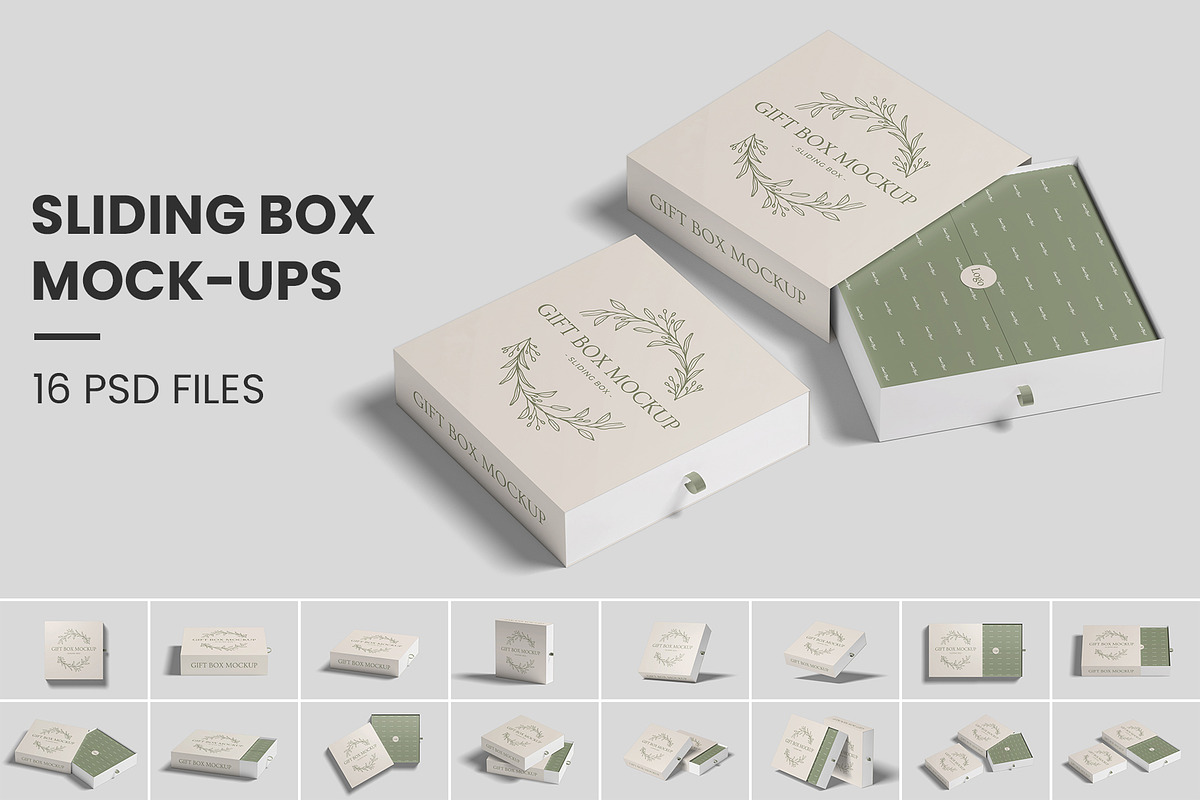 Sliding Gift Box Mockup, a Packaging Mockup by Compositing Studio (Photo 2 of 21)