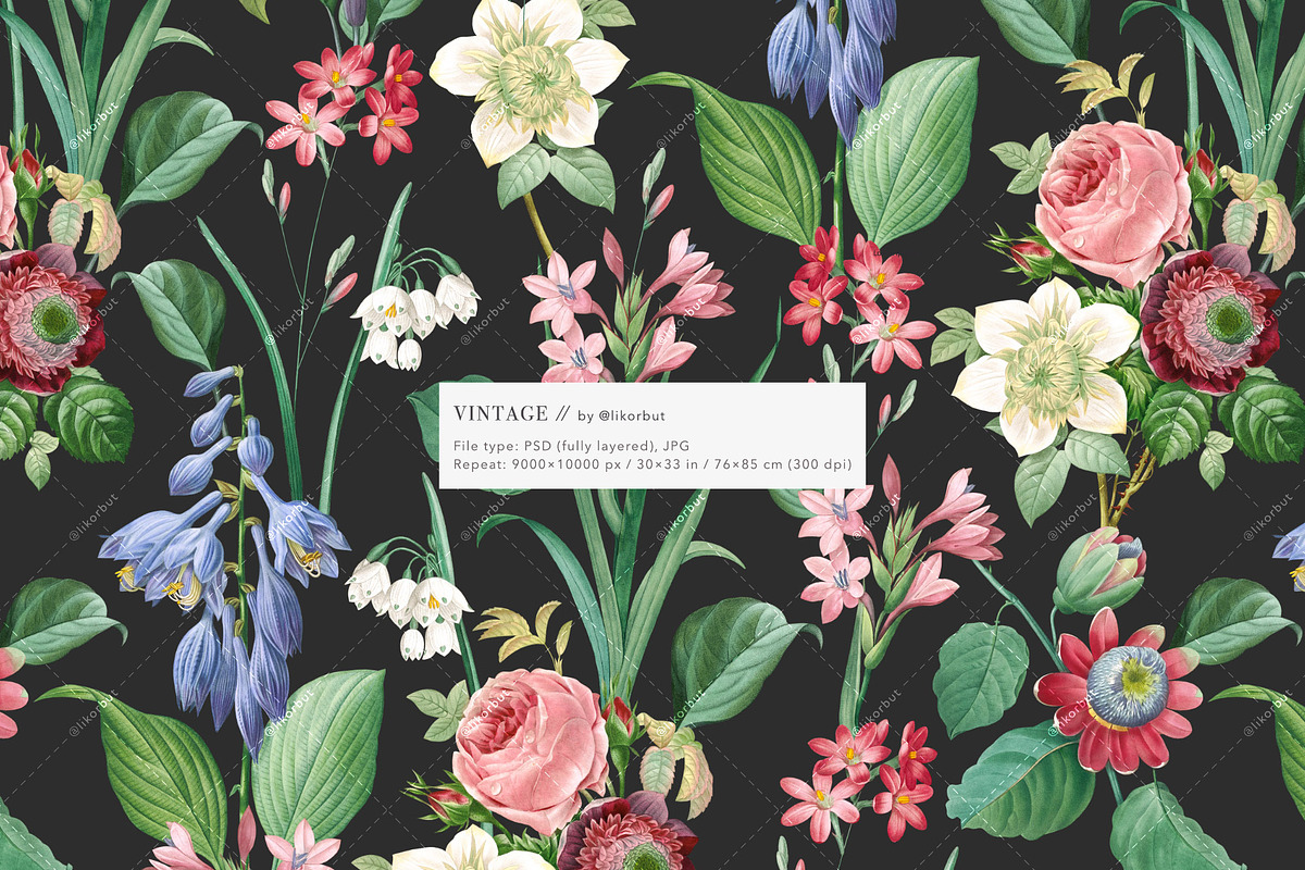 Vintage Elegant Floral Pattern, a Pattern Graphic by likorbut (Photo 2 of 8)