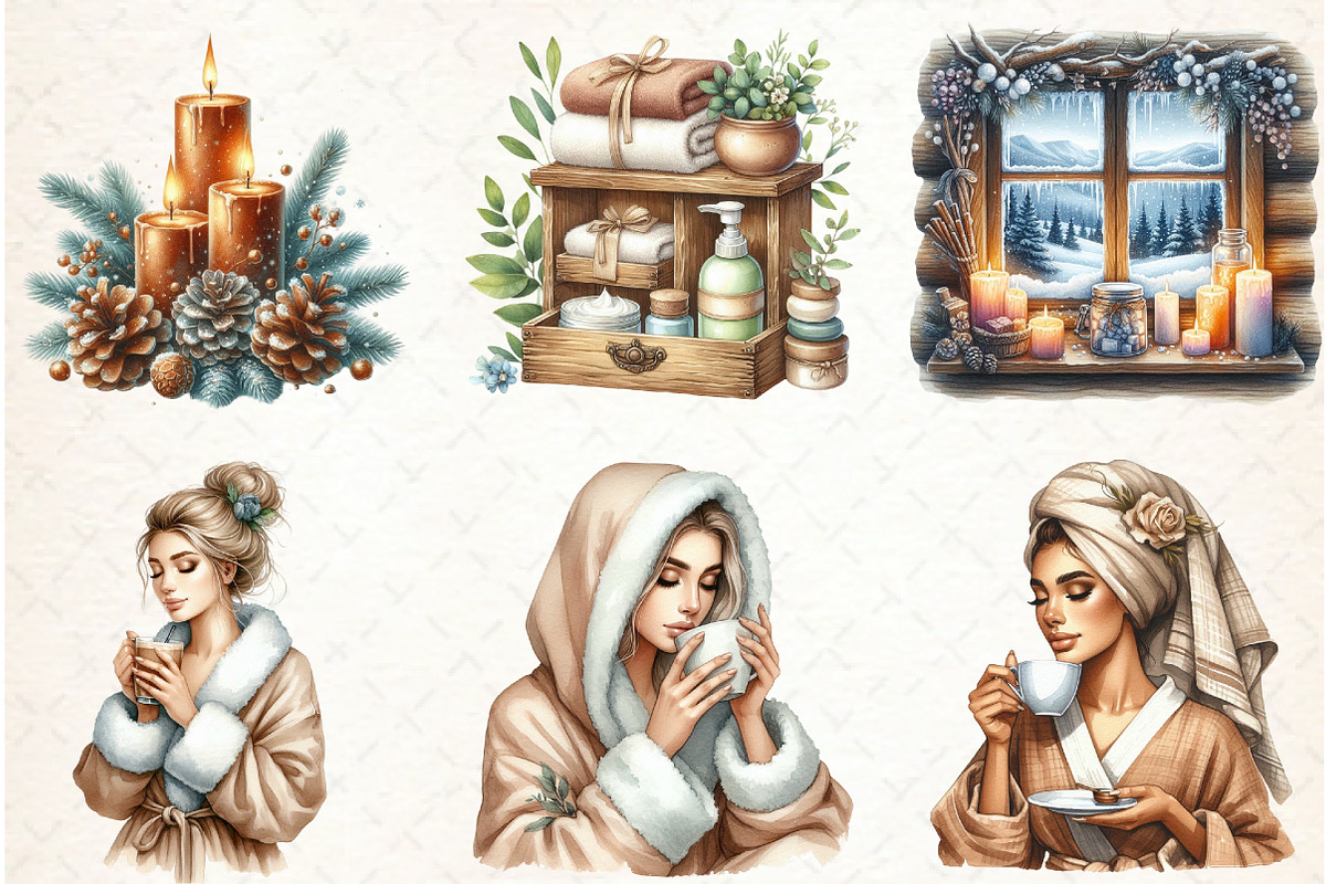 Winter Spa Bundle Watercolor Clipart, an Illustration by Libby Wishes (Photo 5 of 7)