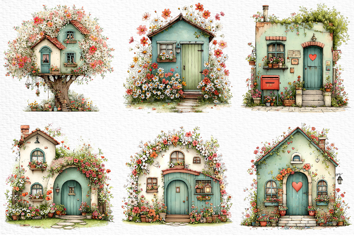 Whimsical Spring House Clipart, an Illustration by Craft Nest (Photo 4 of 11)