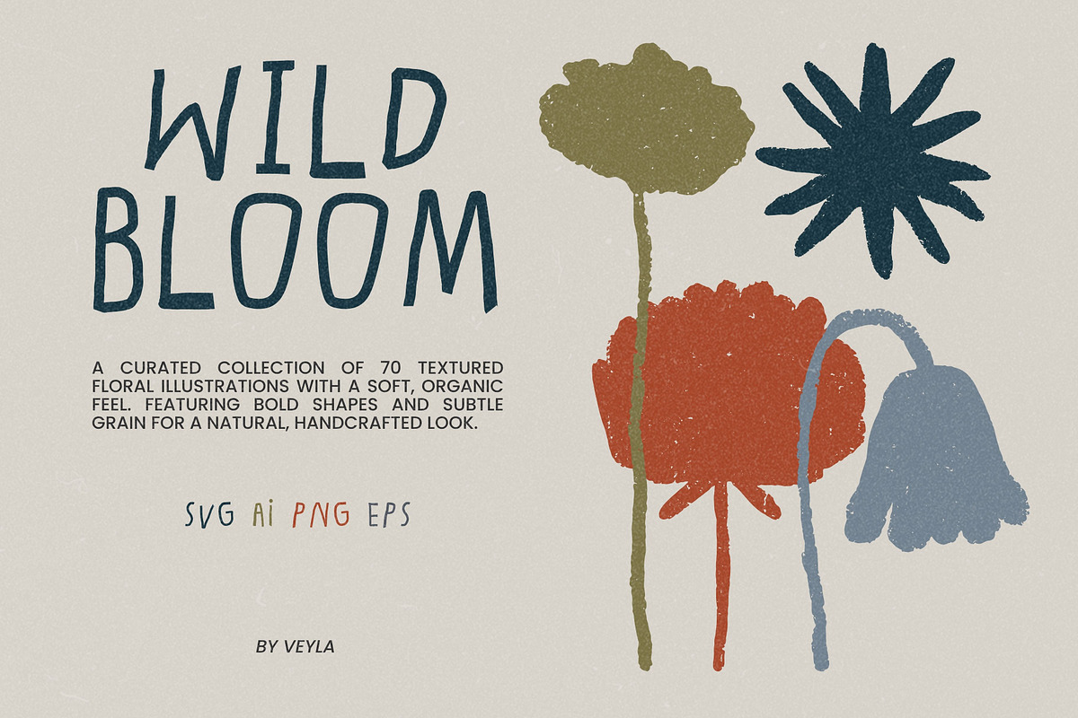 Wild Bloom: 70 Textured Flowers Pack, a Decorative Illustration by Veyla (Photo 1 of 15)