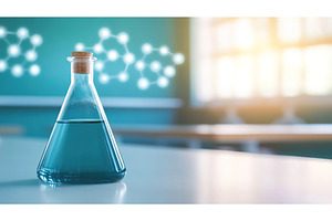 Laboratory flask with blue liquid in, a Technology Photo by Lermont51