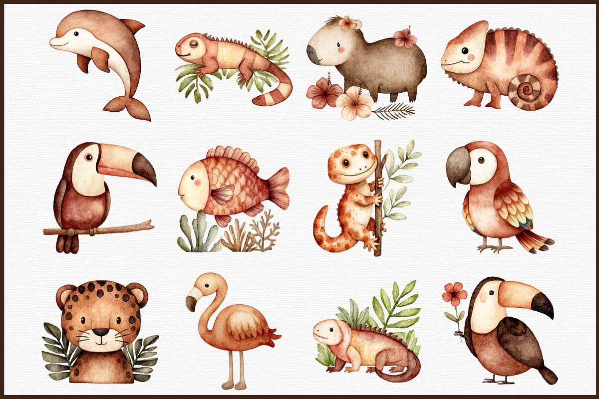 Watercolor Tropical Animals Clipart, an Illustration by Sublimation Artist (Photo 3 of 6)