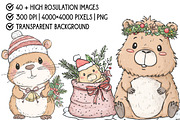 Christmas Capybara Clipart, an Illustration by Pixels.Craft (Thumbnail 4 of 6)