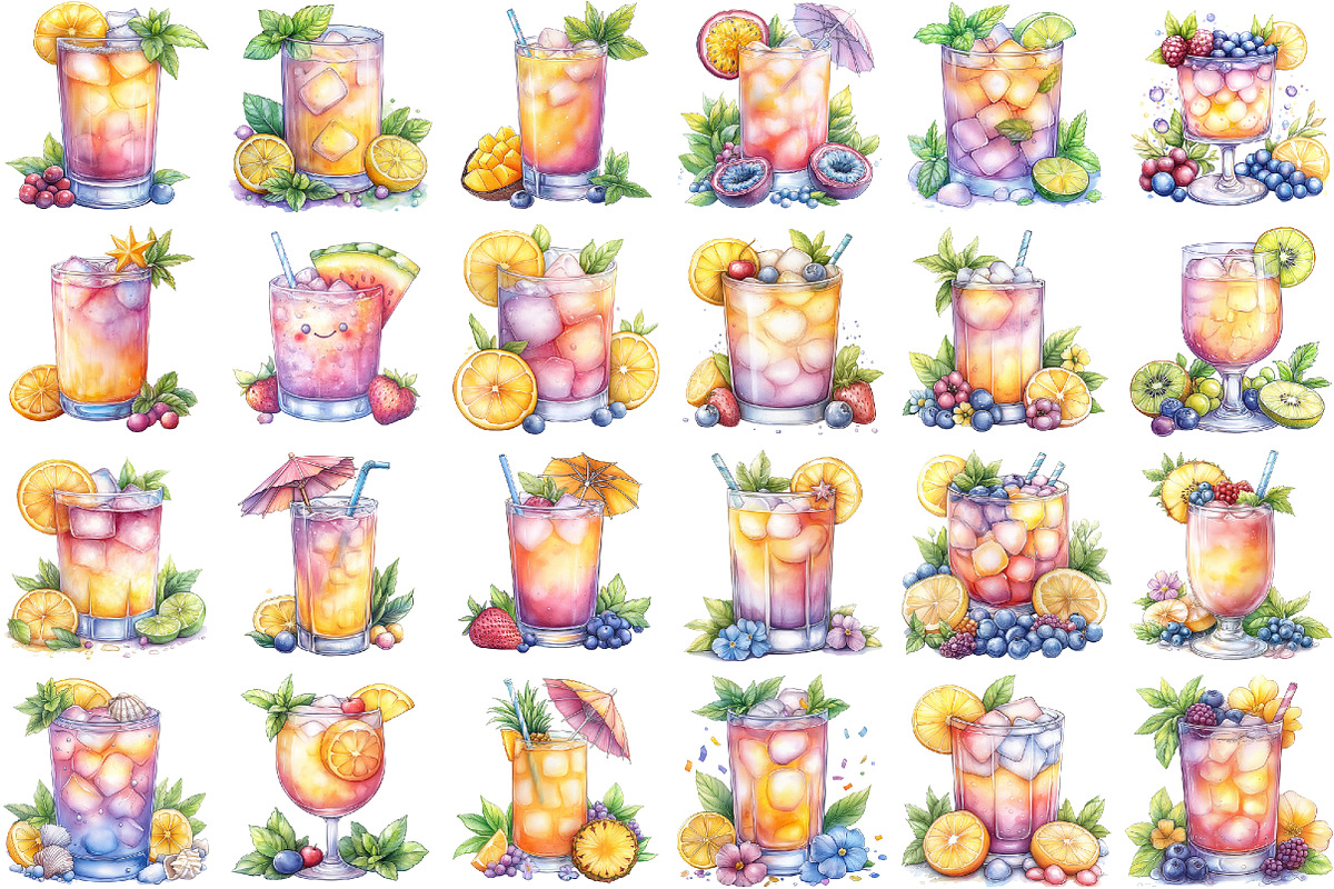 Whimsical Summer Cocktail Clipart, an Illustration by designcity5 (Photo 2 of 5)