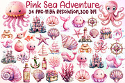 Pink Sea Adventure Clipart, an Illustration by Sublimation Artist (Thumbnail 1 of 6)