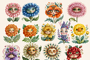 Surreal Flower Faces Clipart& Papers, a Seasonal Illustration by Daring Digies (Thumbnail 2 of 11)