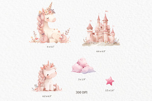 Pink Unicorn Watercolor Clipart PNG