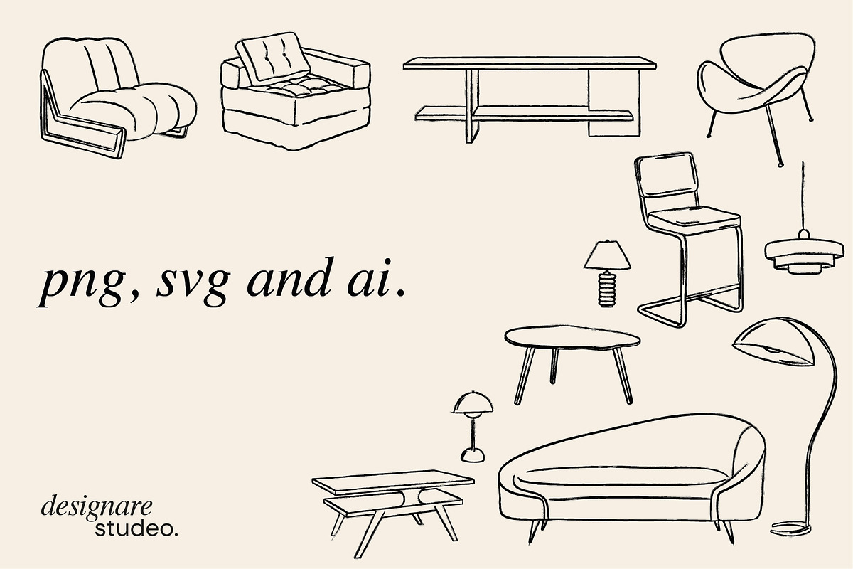 Retro Furniture Illustrations, a Decorative Illustration by ginni illustrations (Photo 4 of 5)