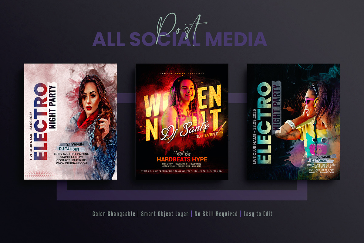 Night Party Social Media Post Bundle, a Social Media Template by Creative_View (Photo 6 of 8)