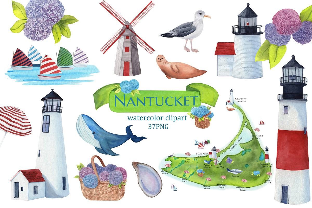 Nantucket Island watercolor map, an Illustration by s.yanyeva (Photo 1 of 5)