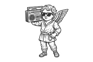 Cool angel with boombox and, an Illustration by AlexArt