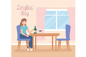 singles day, woman drinking wine, an Illustration by studiogstock