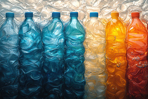 Colorful plastic bottles arranged in, a Photo by Tanuart
