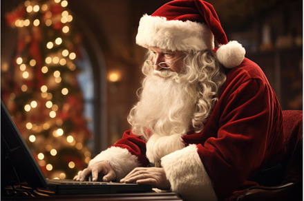 Santa claus laptop. Generate Ai, a Technology Photo by Ylivdesign
