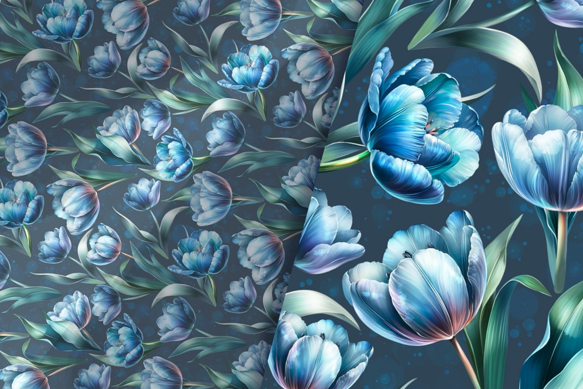 Blue Tulips Beautiful Set, a Decorative Illustration by Shabbypie (Photo 14 of 22)
