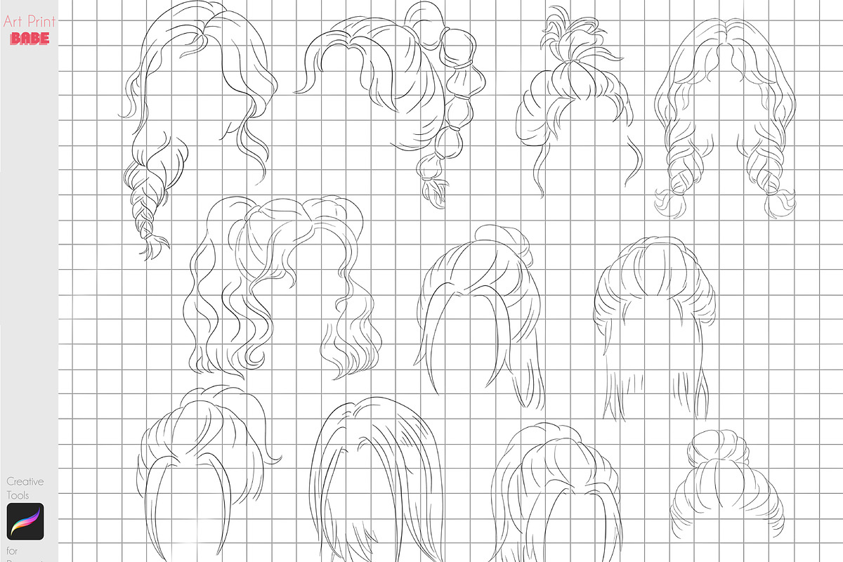 Procreate Hair Styles Anime Chibi, a Brush Add-On by ArtPrintBabe (Photo 3 of 14)