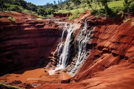 Majestic Waterfall Cascading on Red, a Photo by Iftikhar Alam