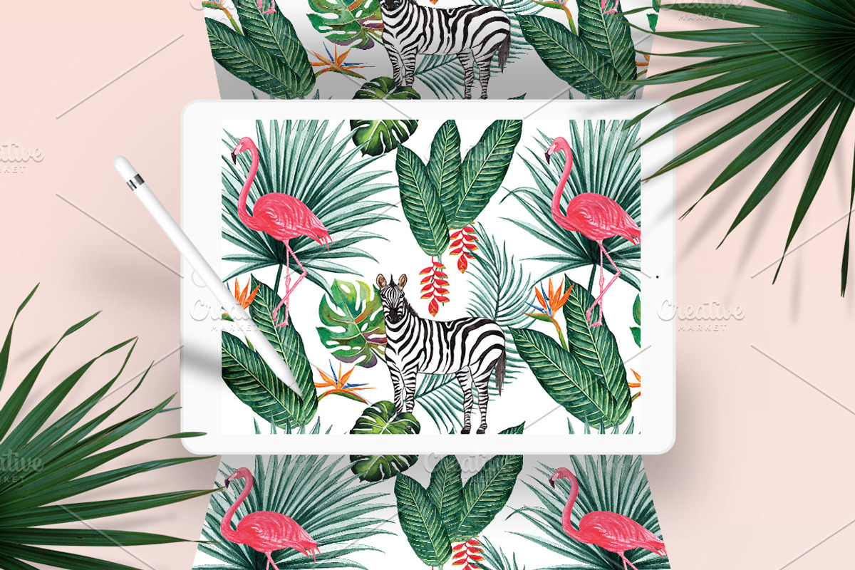 Tropical Leaves & Animals Pattern, a Pattern Graphic by Planolla ...