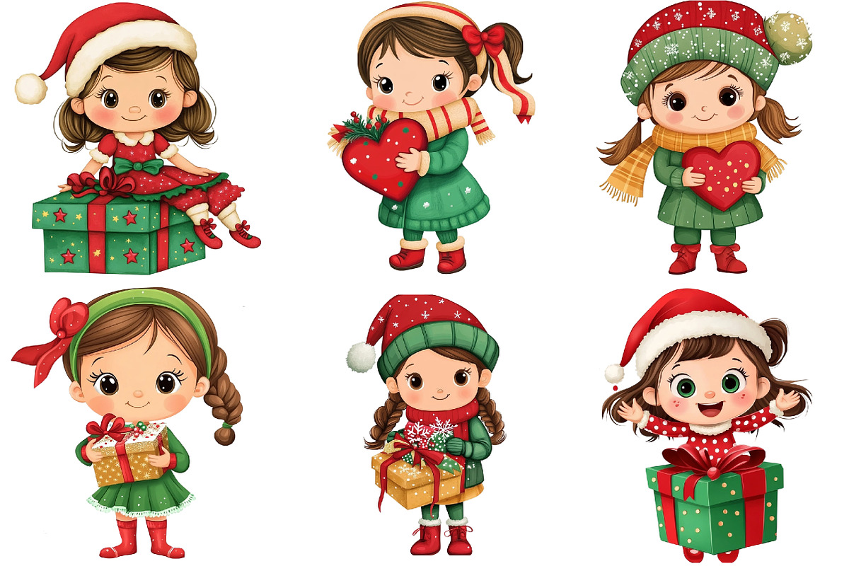 Christmas Girl Gift Box Clipart, an Illustration by DreamArtGraphic (Photo 2 of 5)