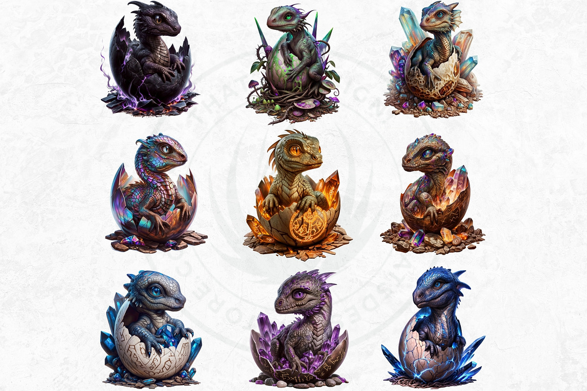 Newborn Dragons clipart set, an Animal Illustration by ThatsDesignArt (Photo 4 of 10)