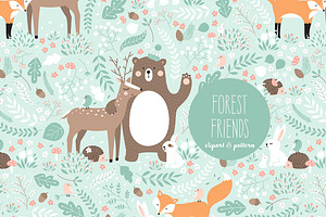 Forest Friends Clipart And Pattern