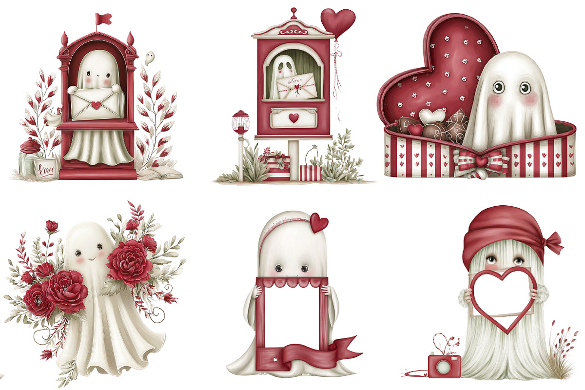 Valentine Ghost Clipart, an Illustration by DreamArtGraphic (Photo 4 of 5)