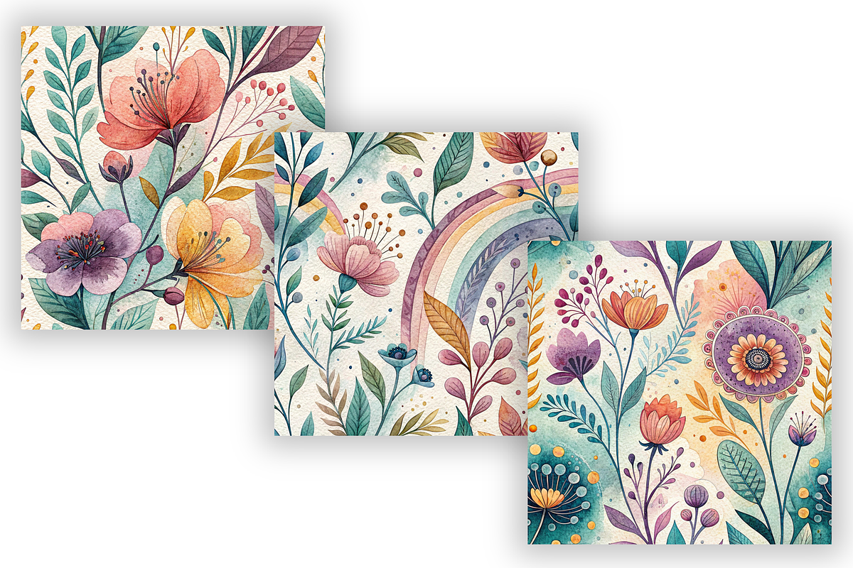 Whimsical Watercolor Floral Patterns, a Pattern Graphic by FloridPrintables (Photo 7 of 9)