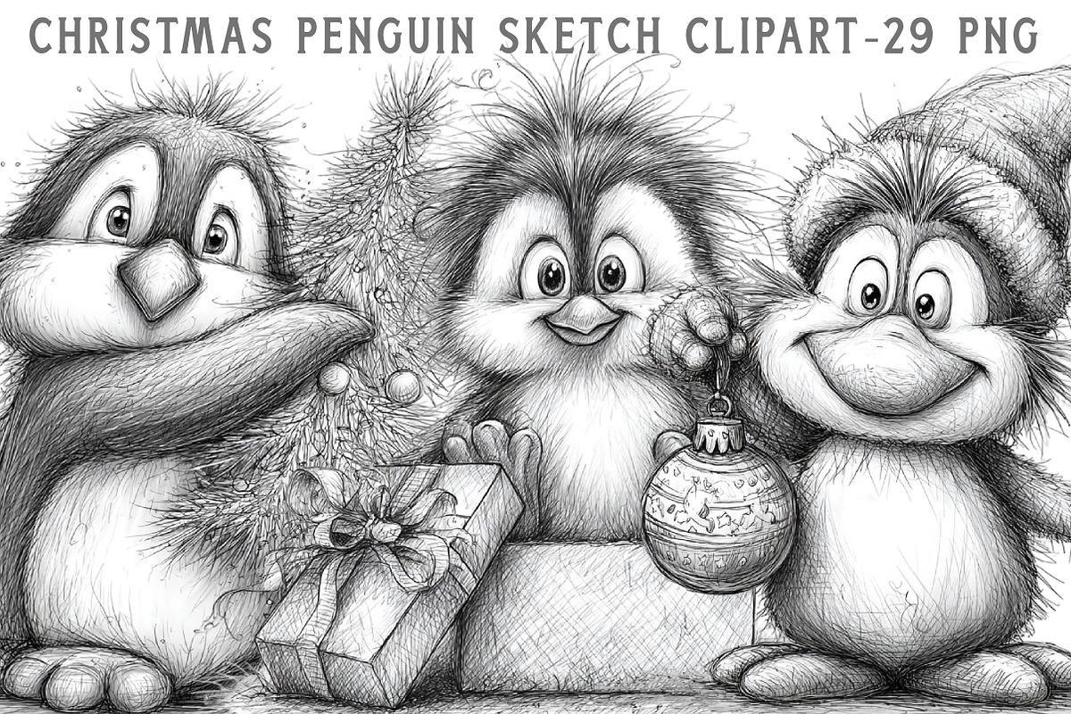 Christmas Penguin Sketch Clipart, an Icon by Libby Wishes (Photo 1 of 7)