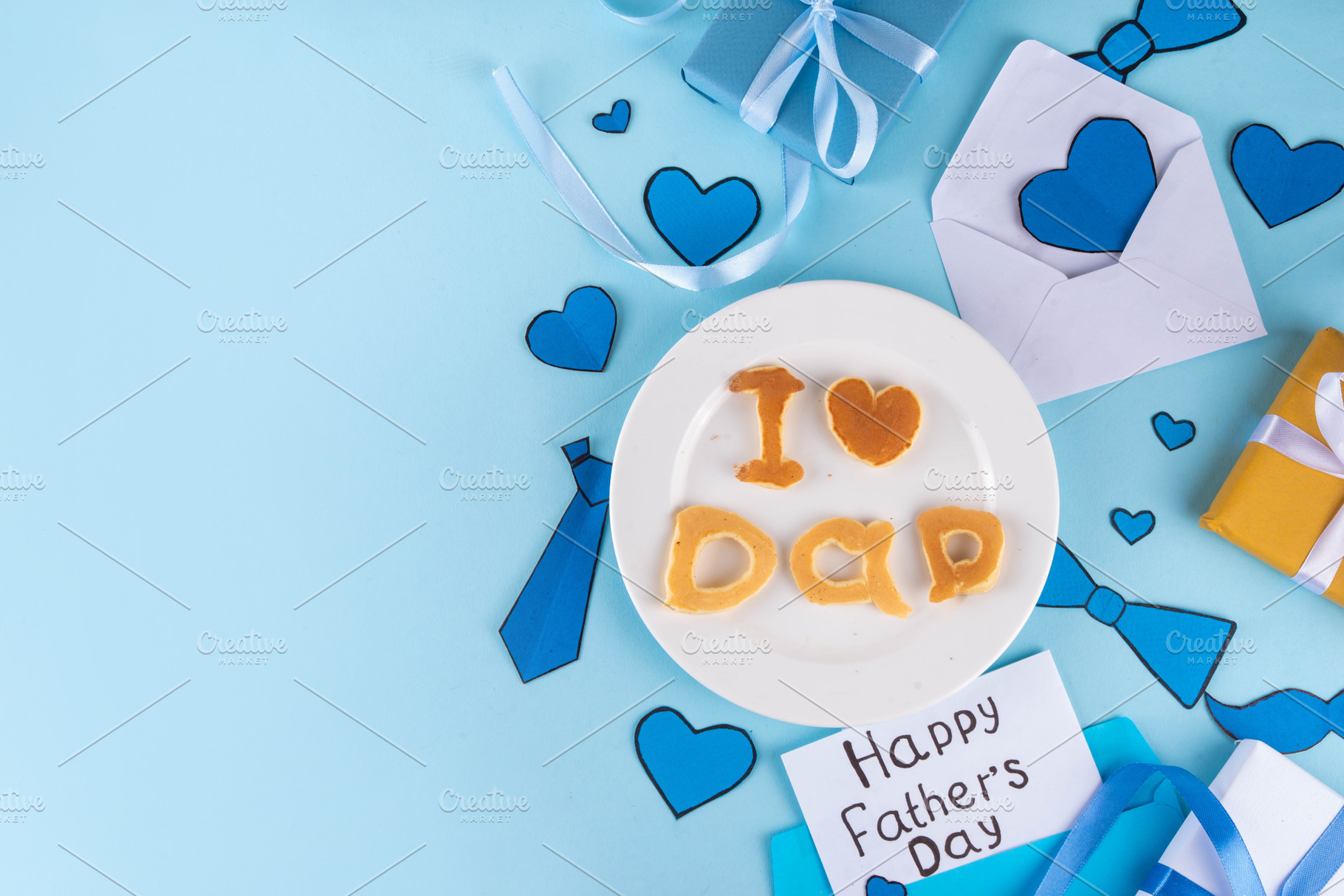 Father's day holiday idea for morning surprise gift with pancake, a Photo by Rimma