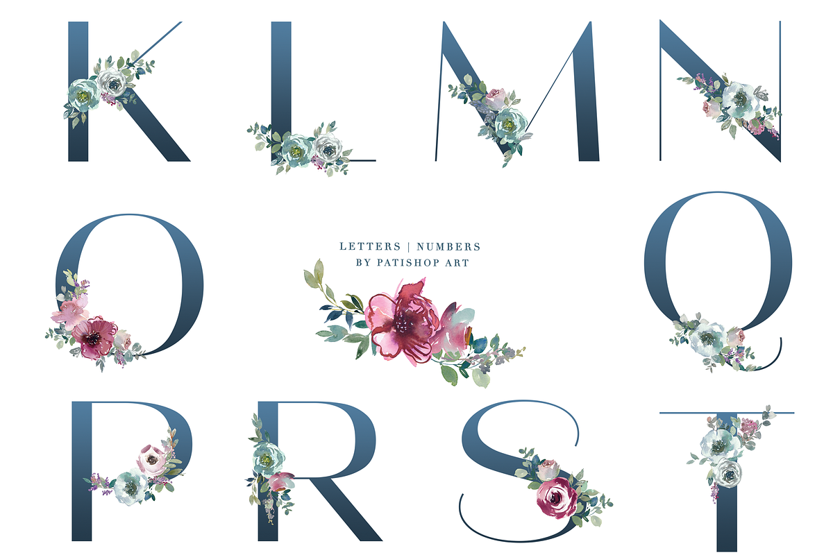 Mint & Mauve Watercolor Floral Set, a Decorative Illustration by ...