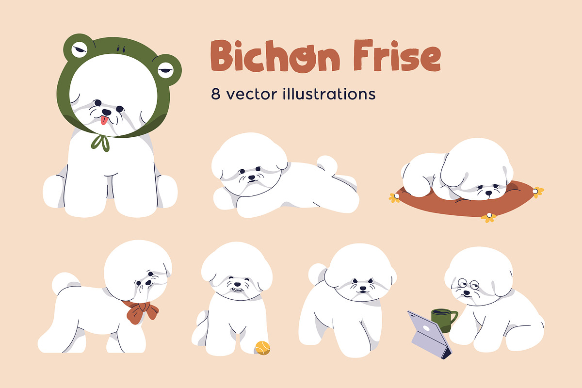 Cute dogs of Bichon Frise breed set, an Animal Illustration by Good Studio (Photo 1 of 10)