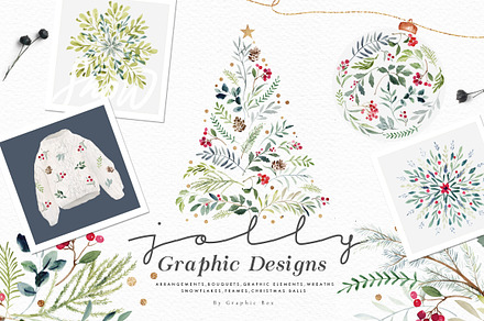Winter Watercolor Graphic Set-Jolly, a Decorative Illustration by Graphic Box