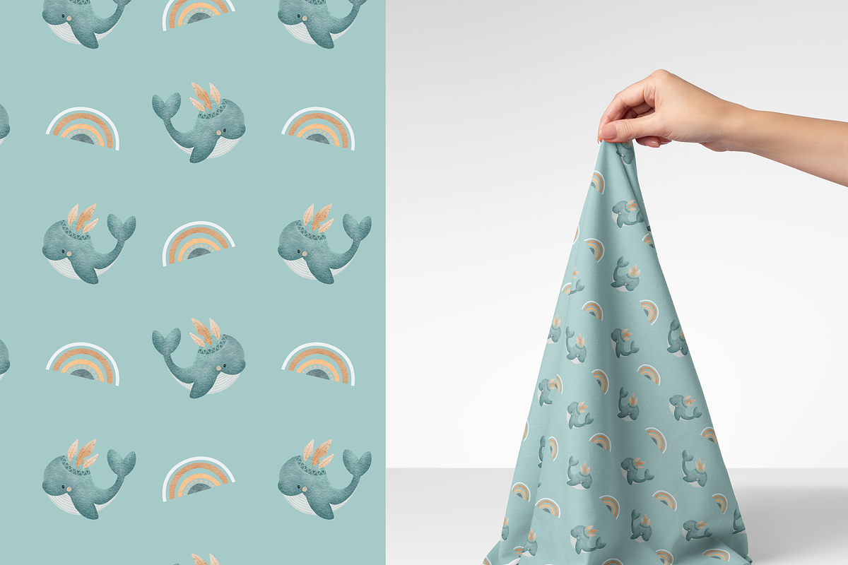 Boho Whale & Rainbow, a Pattern Graphic by tetiartline (Photo 6 of 10)
