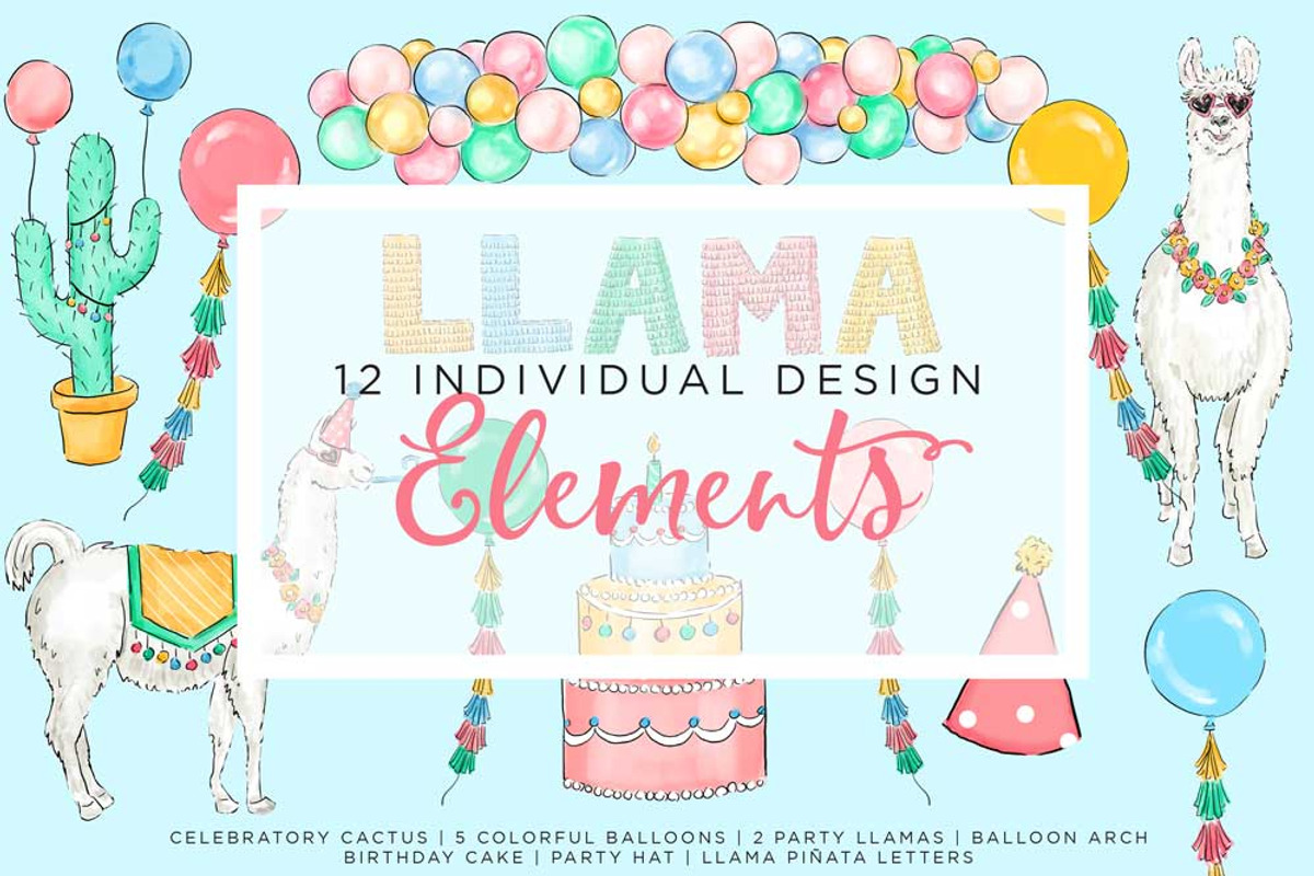Llama Party Design Elements, an Illustration by Relish Designs (Photo 2 of 5)