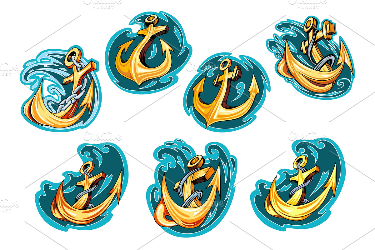 Anchor on blue wave design elements, a Solid Icon by Vector Tradition (Photo 2 of 3)