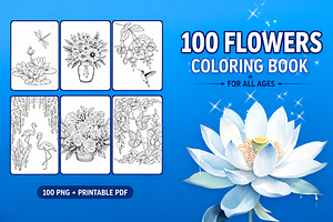 100 Flowers Coloring Book, a Decorative Illustration by MarisoArt