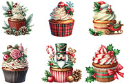 Christmas Cupcakes Vintage Clipart, an Illustration by CraftArtStudio (Thumbnail 3 of 6)