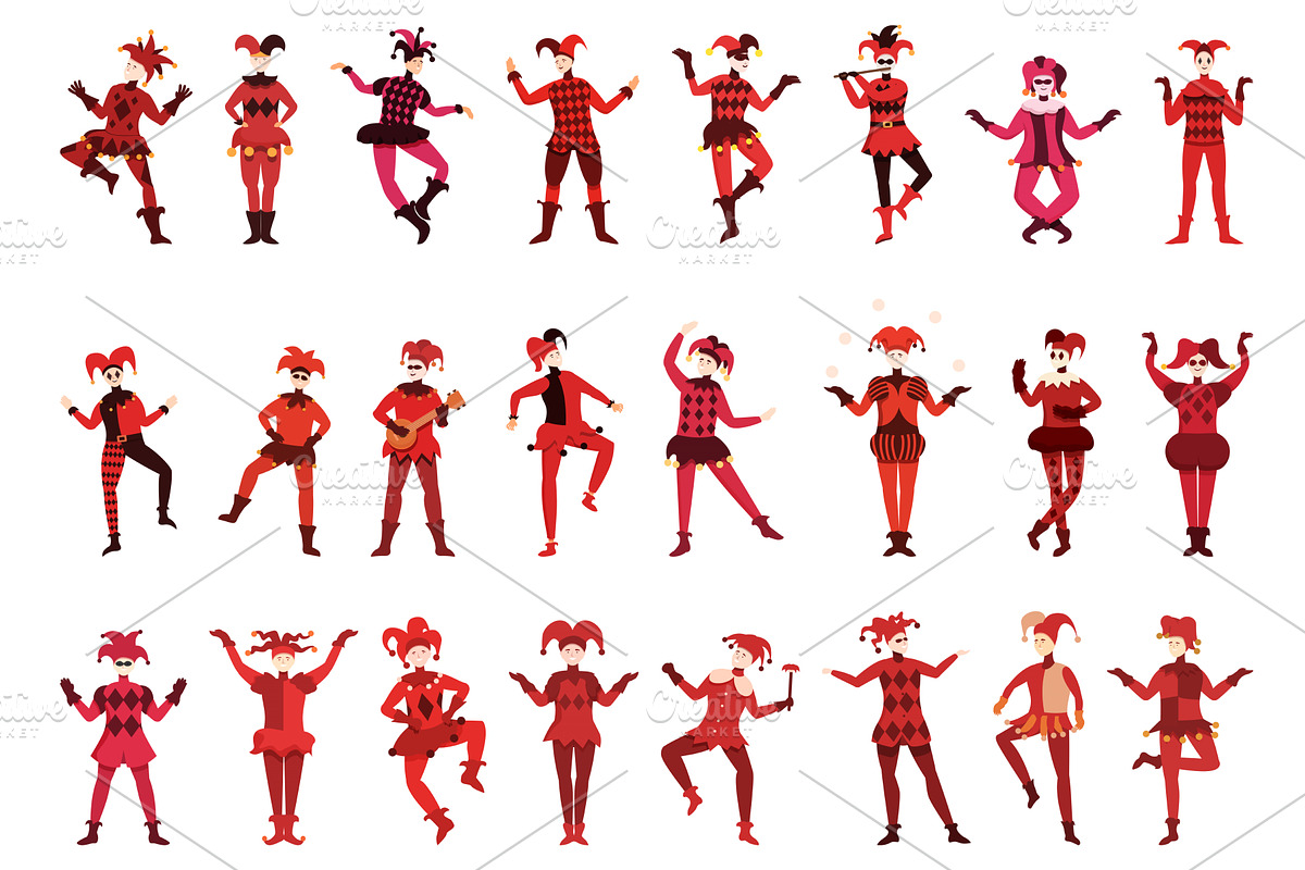 Harlequin icons set cartoon vector, a Person Illustration by Ylivdesign