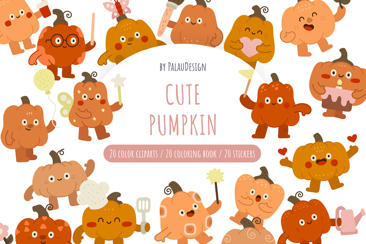 Pumpkin Halloween Clipart Set, a Seasonal Illustration by Palau (Photo 1 of 10)