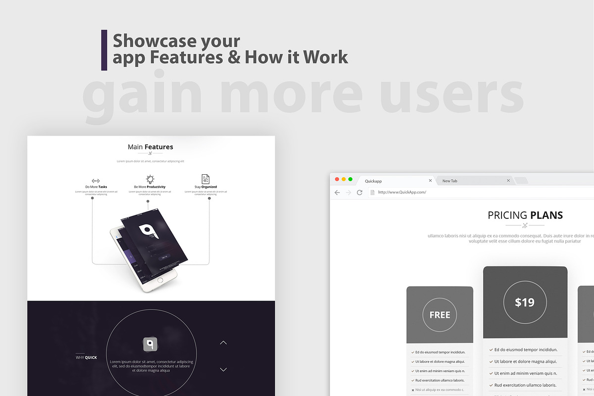QuickApp - Landing Page PSD Template, an App Template by temRam (Photo 3 of 11)
