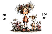 Whimsical Floral Girl & Deer Clipart, an Animal Illustration by GiraffeCreative (Thumbnail 2 of 20)
