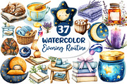 Watercolor Evening Routine Clipart, an Illustration by Dream Creation (Thumbnail 1 of 7)