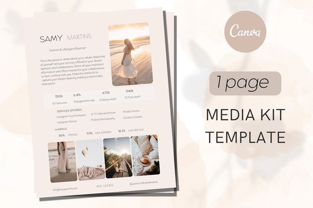 Canva Media Kit Influencer Template, a Presentation Template by Deepa Template Studio (Photo 1 of 4)