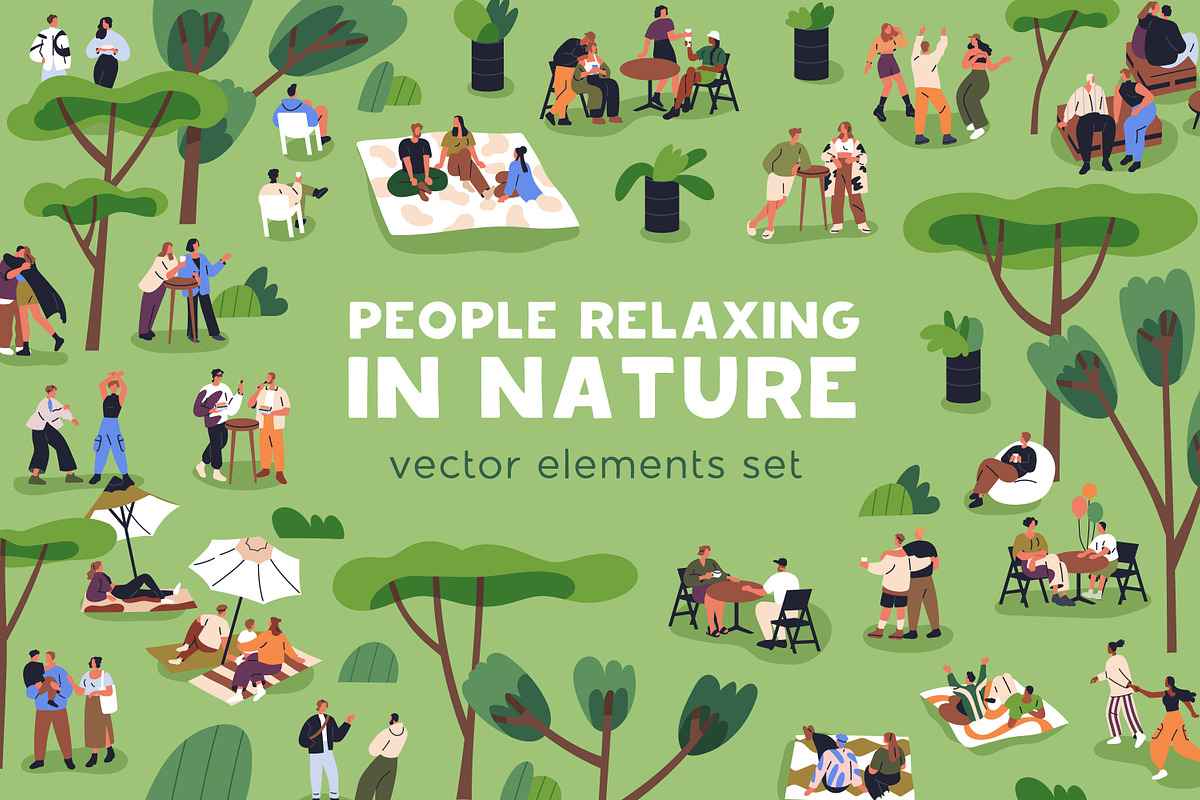People relaxing in summer park, a Person Illustration by Good Studio (Photo 1 of 3)
