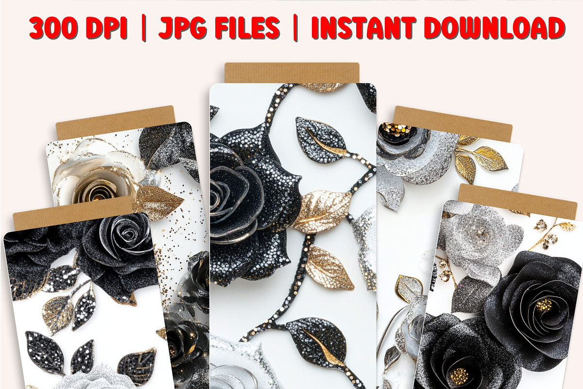 3D Sequin Black and Silver Roses, a Pattern Graphic by PrintablesByFranklyn (Photo 2 of 6)