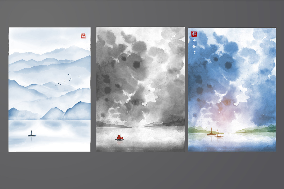 Sumi-e zen landscapes, an Illustration by Elina_Li (Photo 7 of 7)