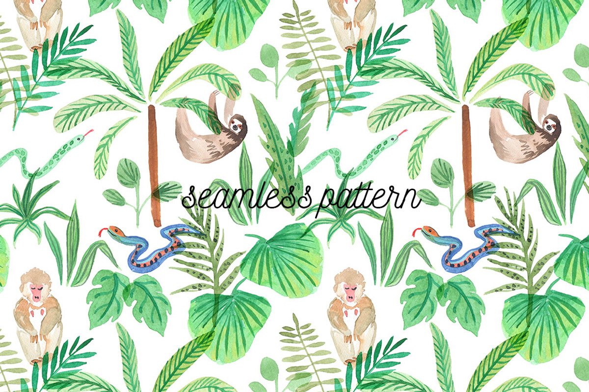 Jungle lifestyle.Watercolor set, an Animal Illustration by Anyuka (Photo 4 of 5)
