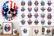 American Skull Watercolor Clipart, a Seasonal Illustration by S Graphic Studio (Thumbnail 2 of 4)